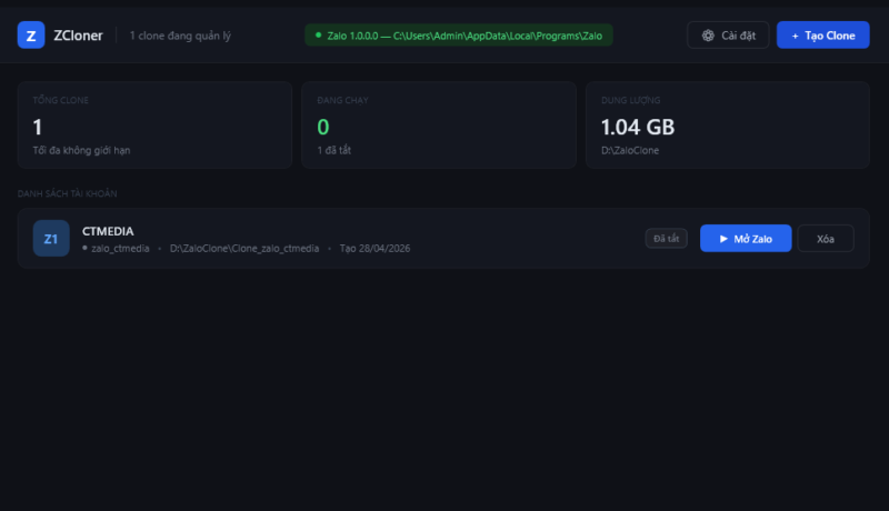 ZCloner — Quản lý nhiều tài khoản Zalo trên một máy Windows