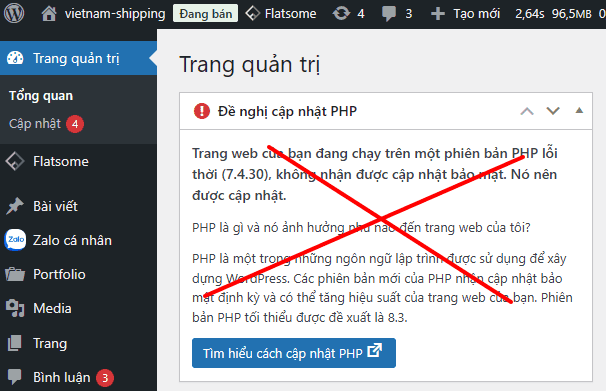 Ẩn cảnh báo nâng cấp PHP trong WordPress